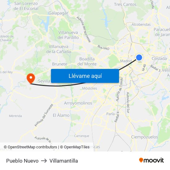 Pueblo Nuevo to Villamantilla map