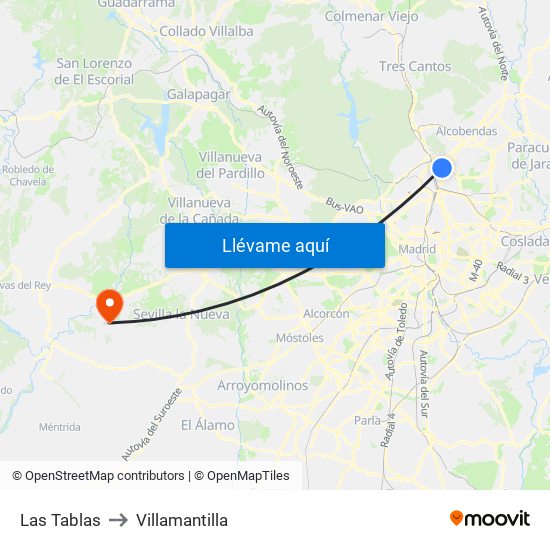 Las Tablas to Villamantilla map