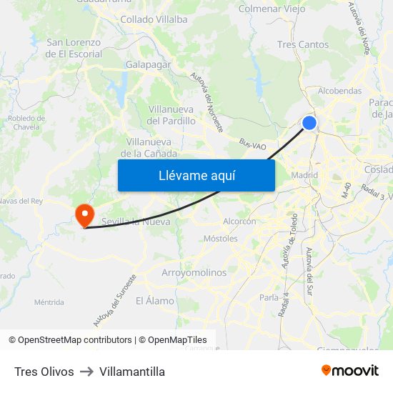 Tres Olivos to Villamantilla map
