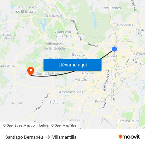 Santiago Bernabéu to Villamantilla map