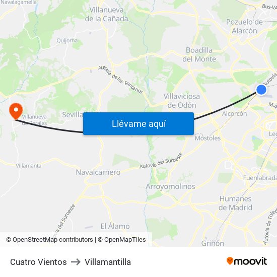 Cuatro Vientos to Villamantilla map