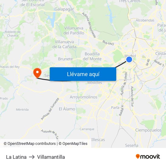 La Latina to Villamantilla map