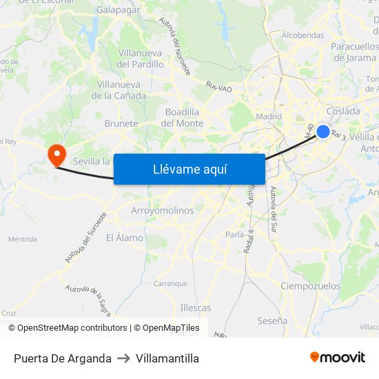 Puerta De Arganda to Villamantilla map
