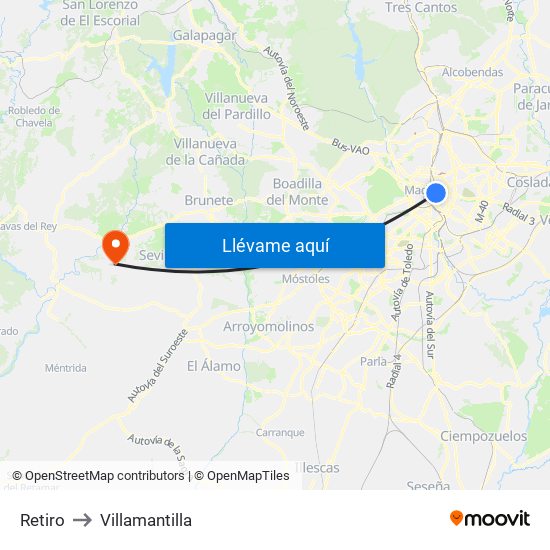 Retiro to Villamantilla map