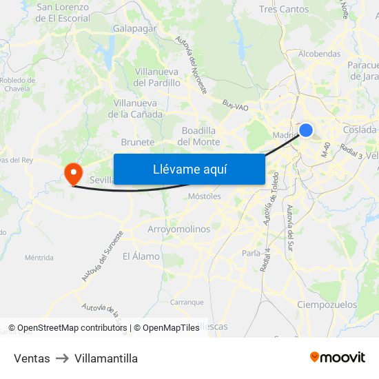 Ventas to Villamantilla map