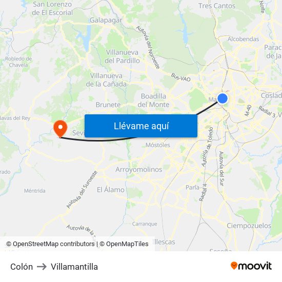 Colón to Villamantilla map