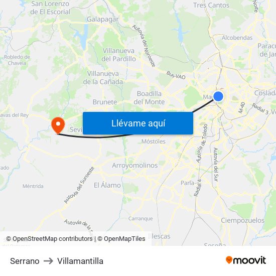 Serrano to Villamantilla map