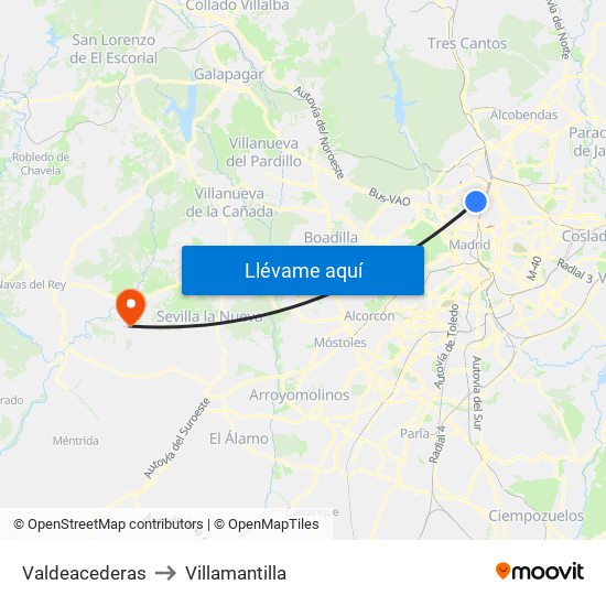 Valdeacederas to Villamantilla map