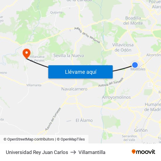 Universidad Rey Juan Carlos to Villamantilla map