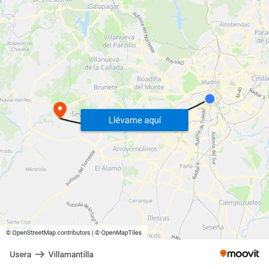 Usera to Villamantilla map