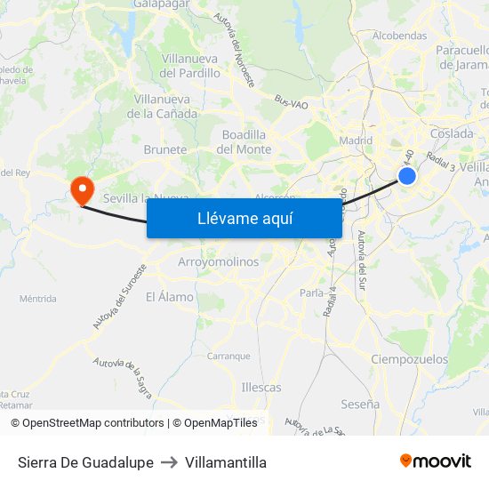 Sierra De Guadalupe to Villamantilla map
