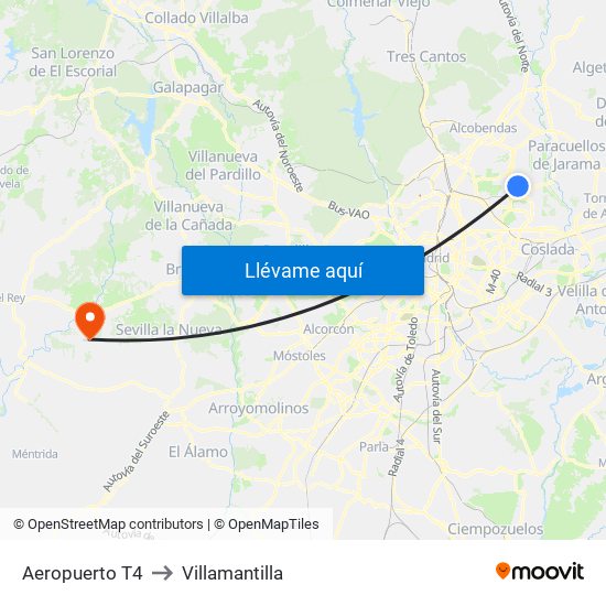 Aeropuerto T4 to Villamantilla map