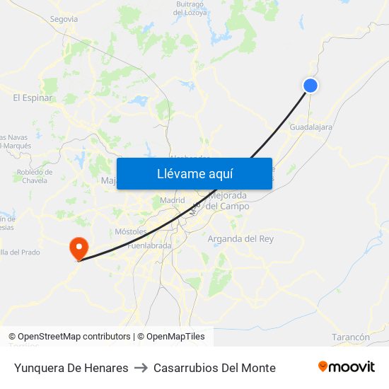 Yunquera De Henares to Casarrubios Del Monte map