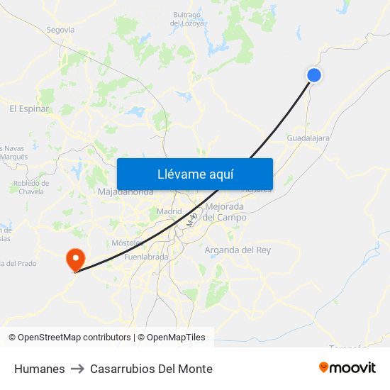 Humanes to Casarrubios Del Monte map