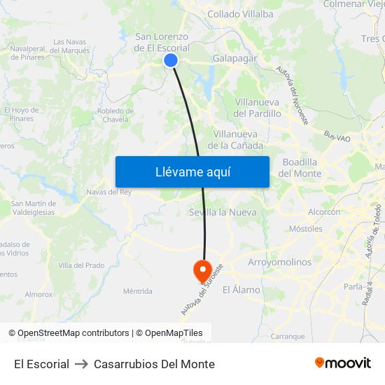 El Escorial to Casarrubios Del Monte map