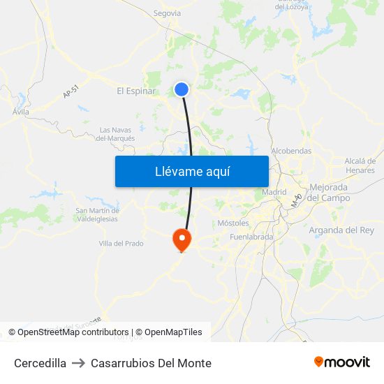 Cercedilla to Casarrubios Del Monte map