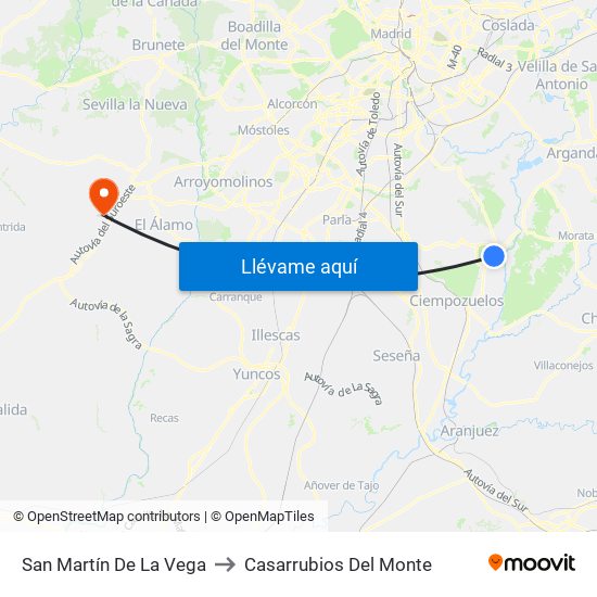 San Martín De La Vega to Casarrubios Del Monte map