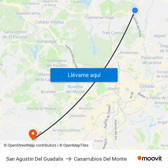 San Agustín Del Guadalix to Casarrubios Del Monte map