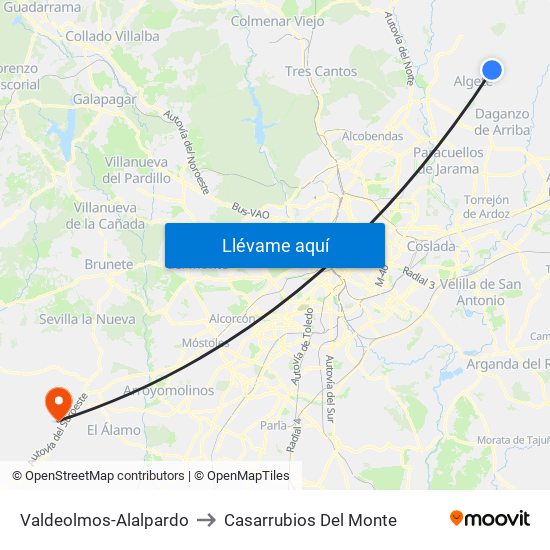 Valdeolmos-Alalpardo to Casarrubios Del Monte map