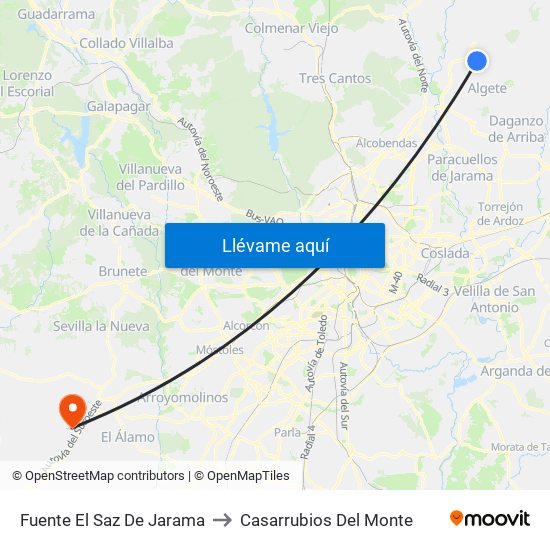 Fuente El Saz De Jarama to Casarrubios Del Monte map