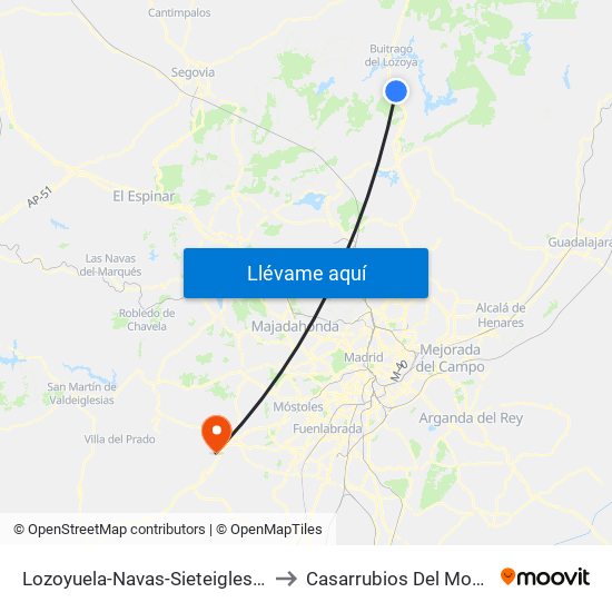 Lozoyuela-Navas-Sieteiglesias to Casarrubios Del Monte map