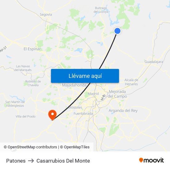 Patones to Casarrubios Del Monte map