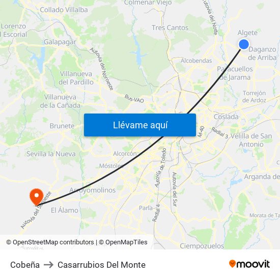 Cobeña to Casarrubios Del Monte map