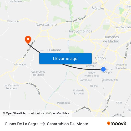 Cubas De La Sagra to Casarrubios Del Monte map