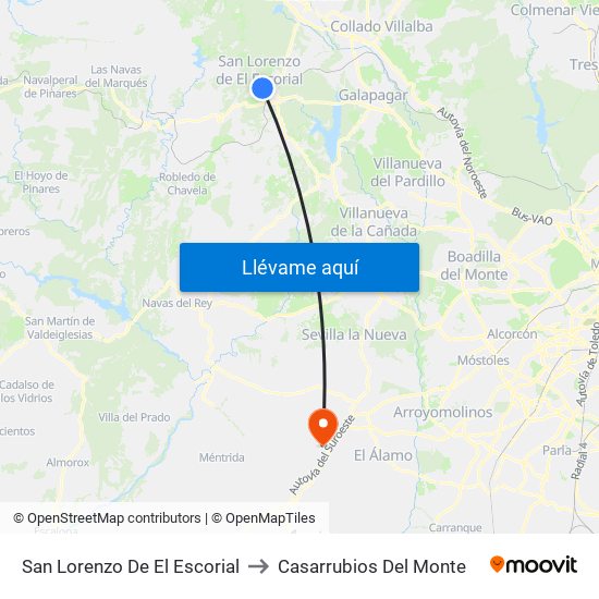 San Lorenzo De El Escorial to Casarrubios Del Monte map
