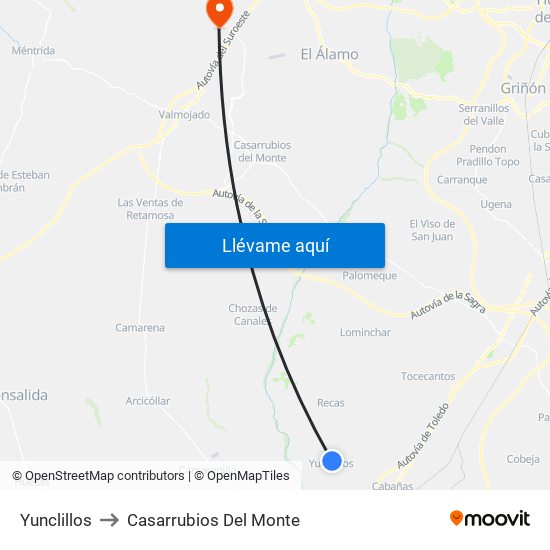 Yunclillos to Casarrubios Del Monte map