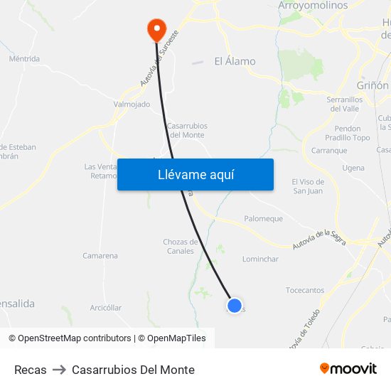 Recas to Casarrubios Del Monte map