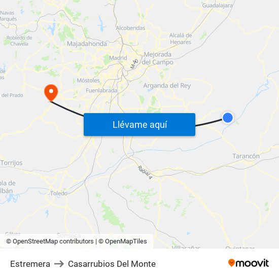 Estremera to Casarrubios Del Monte map