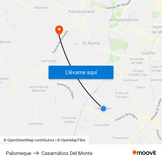 Palomeque to Casarrubios Del Monte map