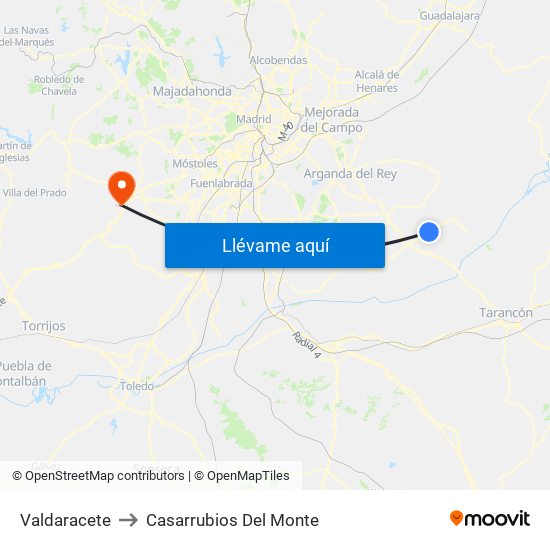 Valdaracete to Casarrubios Del Monte map