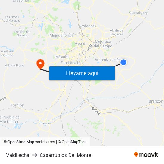 Valdilecha to Casarrubios Del Monte map