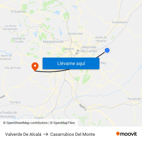 Valverde De Alcalá to Casarrubios Del Monte map