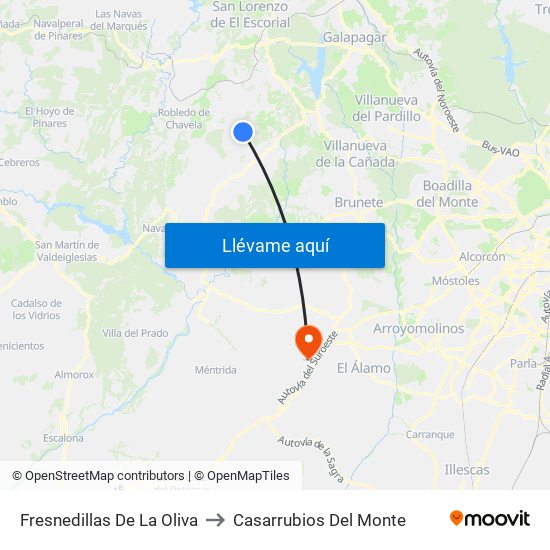 Fresnedillas De La Oliva to Casarrubios Del Monte map