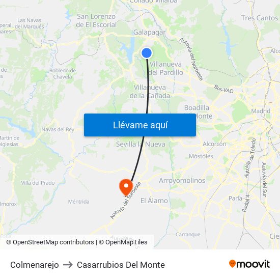 Colmenarejo to Casarrubios Del Monte map