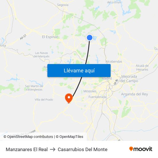 Manzanares El Real to Casarrubios Del Monte map