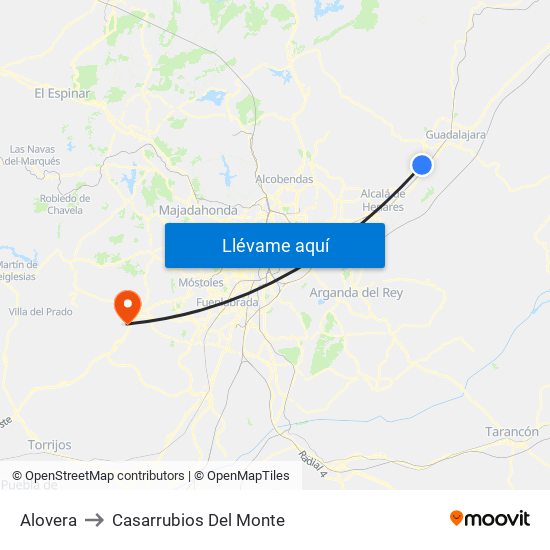 Alovera to Casarrubios Del Monte map