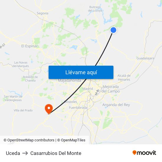 Uceda to Casarrubios Del Monte map