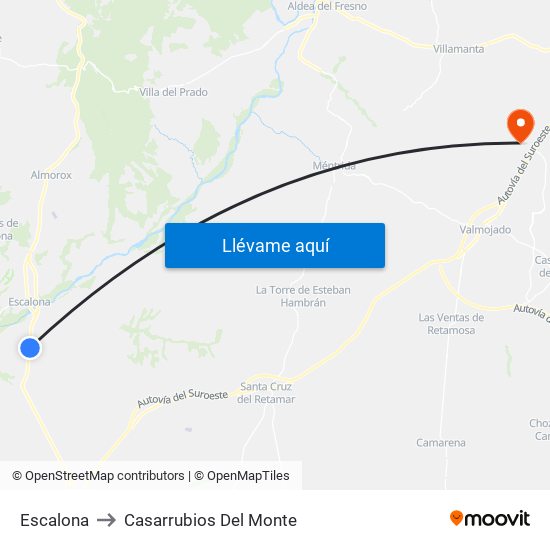 Escalona to Casarrubios Del Monte map