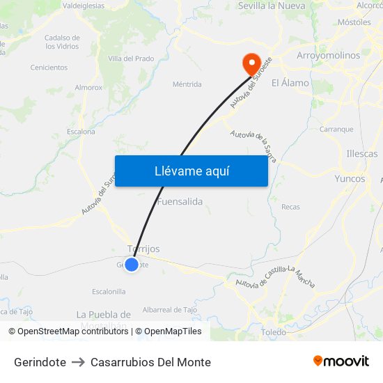 Gerindote to Casarrubios Del Monte map