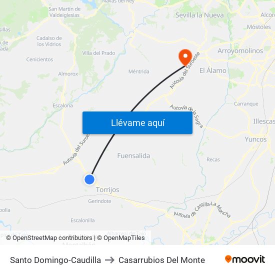 Santo Domingo-Caudilla to Casarrubios Del Monte map