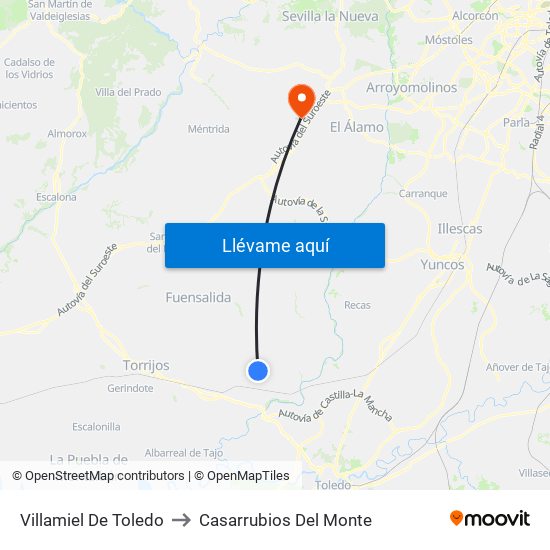 Villamiel De Toledo to Casarrubios Del Monte map