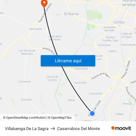 Villaluenga De La Sagra to Casarrubios Del Monte map