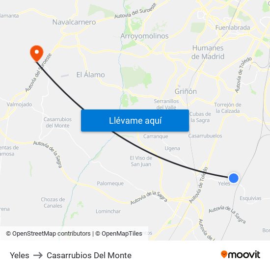 Yeles to Casarrubios Del Monte map