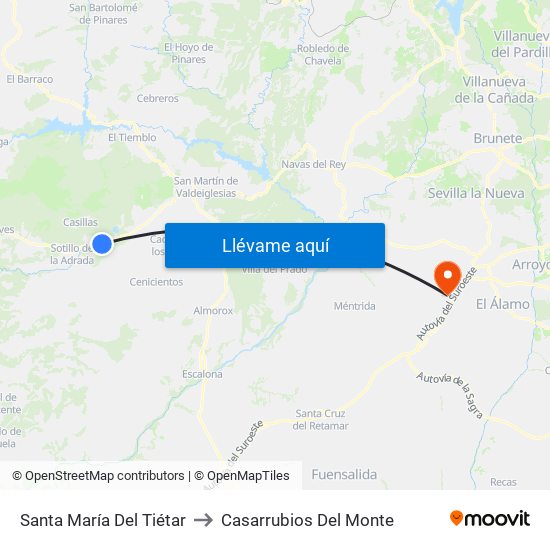 Santa María Del Tiétar to Casarrubios Del Monte map