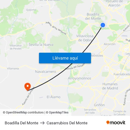 Boadilla Del Monte to Casarrubios Del Monte map