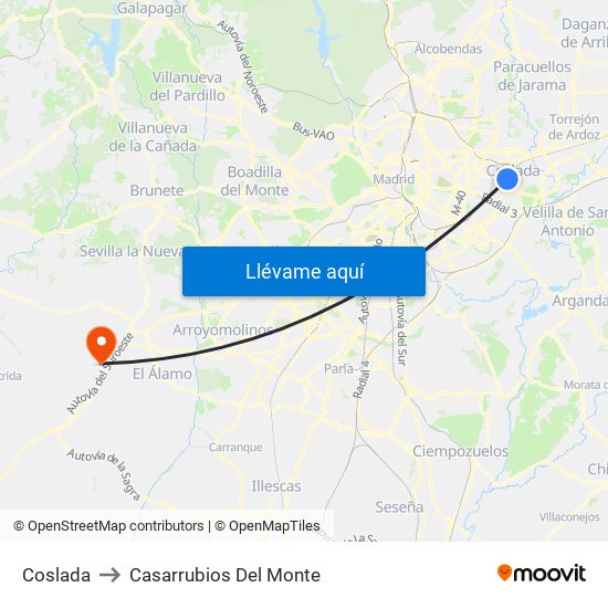 Coslada to Casarrubios Del Monte map